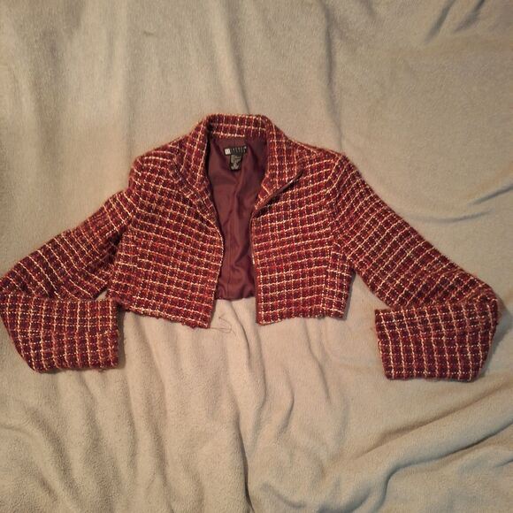 CAROLE LITTLE Tweed Silk Shortened Jacket Women S - Picture 2 of 8